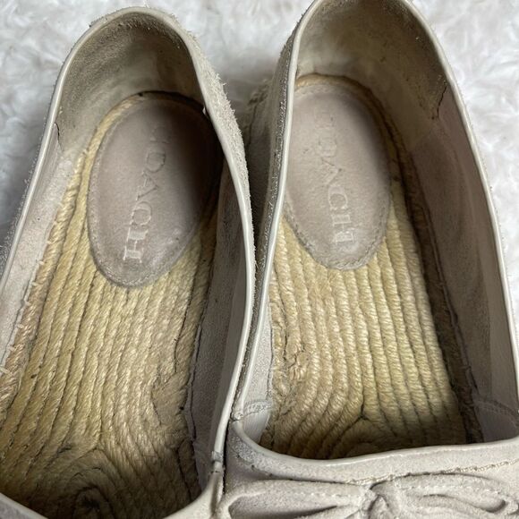Coach Rae leather suede Beige Slip On Espadrilles Shoes front bow accent SZ8B - Picture 8 of 12